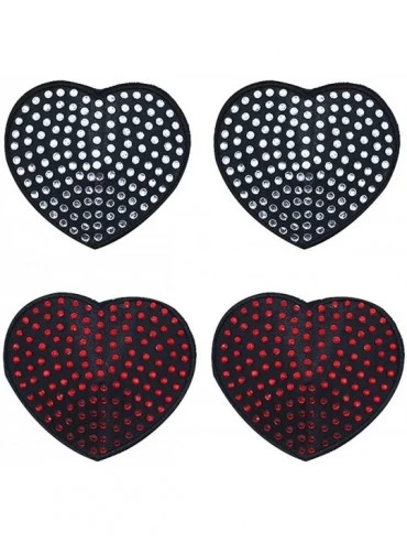 Accessories 2Packs Reusable Shiny Rhinestone Heart Shape Silicone Pasties Bra Sexy Breast for Women Ladies - CC1925EQS60 $22.52
