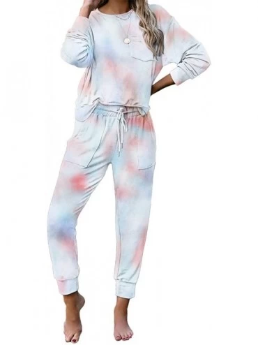 Sets Womens Tie Dye Printed Pajamas Set Casual Long Sleeve Tops and Pants Pj Lounge Sets - A Orange - CN1902X8YCU $55.92