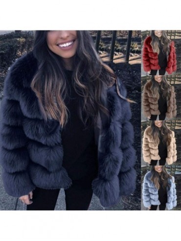 Thermal Underwear Women Winter Furs Coat Luxury Faux Fox Fur Jacket Slim Long Sleeve Collar Overcoat - A-gray - C718ZUIOKAS $...