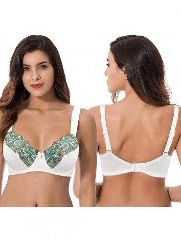 Bras Women Plus Size Minimizer Underwire Unlined Bra with Embroidery Lace - Buttermilk-serenity(2 Pack) - CI18SGMRH67 $24.59