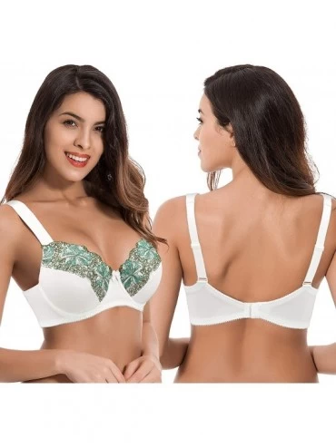 Bras Women Plus Size Minimizer Underwire Unlined Bra with Embroidery Lace - Buttermilk-serenity(2 Pack) - CI18SGMRH67 $24.59