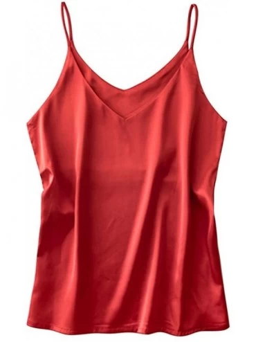 Camisoles & Tanks Basic Women's Silk Camisole Tops Soft Silk V Neck Cami Tank Tops Satin Spaghetti Strap Vest for Women - Red...