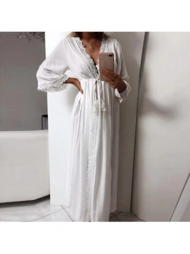 Robes Beach Cardigan Dress Womens Long Robe Soft Hollow Out Lace Tie Up Waist Slim Fit Casual Long Loose Summer Dress Light a...