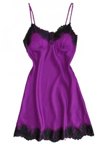 Sets Women Sexy Lace Lingerie Nightwear Underwear Robe Babydoll Sleepwear Dress - Purple - CH18KN4ZYSL $18.40