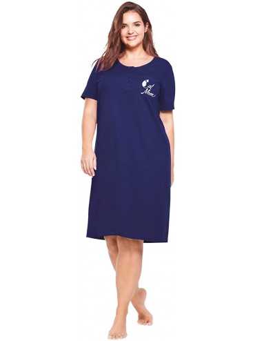 Nightgowns & Sleepshirts Women's Plus Size Cotton Sleepshirt Nightgown - Evening Blue Cat Mom (1366) - CB19CXXG4YG $50.91