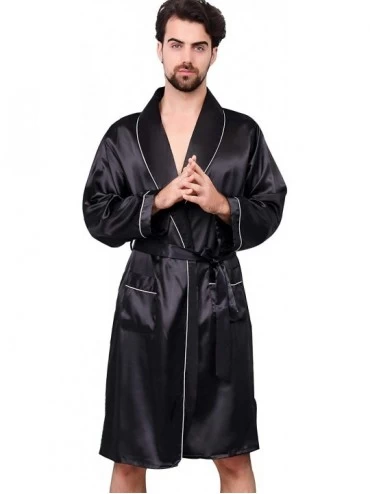 Robes Men's Luxurious Kimono Robe with Shorts Summer Printed Silk Satin Bathrobes - Black1 - CP18W9S9A2C $47.46