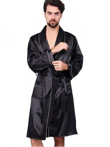 Robes Men's Luxurious Kimono Robe with Shorts Summer Printed Silk Satin Bathrobes - Black1 - CP18W9S9A2C $55.91