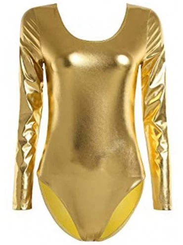 Baby Dolls & Chemises Women Sexy Satin Lingerie Bodysuit O-Neck Babydoll Short Jumpsuit Pajamas - Gold - CG190ZO7W3C $12.69