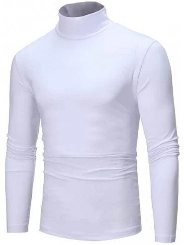 Thermal Underwear Men Turtle Neck Fall Winter Long Sleeve Solid Color Slim Base Layer Compression T-Shirt Tee - White - CK190...