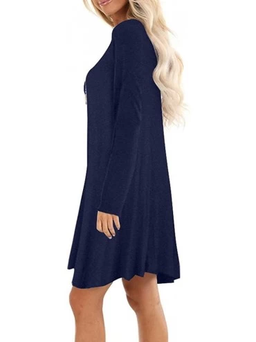 Nightgowns & Sleepshirts Women's Long Sleeve Casual Dress Solid Loose T-Shirt Dress Nightwear Sleepwear Pajamas - Navy - CD19...