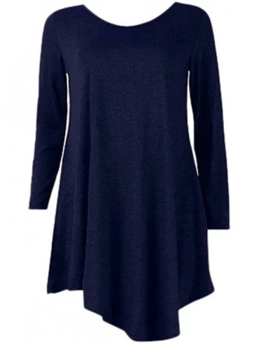 Nightgowns & Sleepshirts Women's Long Sleeve Casual Dress Solid Loose T-Shirt Dress Nightwear Sleepwear Pajamas - Navy - CD19...