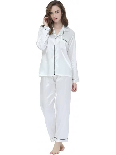 Sets Women's Classic Satin Pajama Set Sleepwear Loungewear - White - CQ184ULG3ZL $27.04