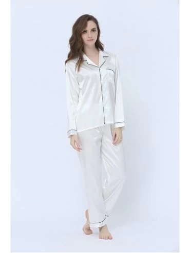Sets Women's Classic Satin Pajama Set Sleepwear Loungewear - White - CQ184ULG3ZL $27.04