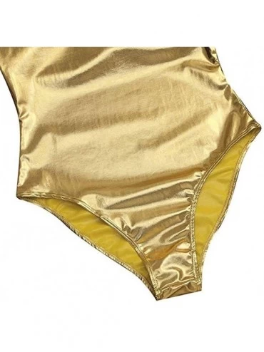 Baby Dolls & Chemises Women Sexy Satin Lingerie Bodysuit O-Neck Babydoll Short Jumpsuit Pajamas - Gold - CG190ZO7W3C $12.69