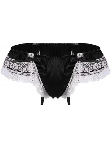 Briefs Men's Satin Frilly Sissy Pouch Panties Bownot Girly Bikini Briefs Crossdress Lingerie - Black - CP19CSKY0YO $34.70