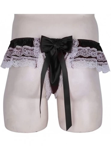 Briefs Men's Satin Frilly Sissy Pouch Panties Bownot Girly Bikini Briefs Crossdress Lingerie - Black - CP19CSKY0YO $17.58