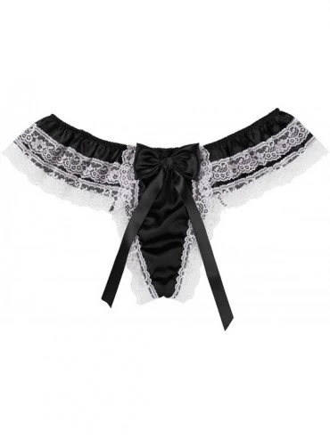 Briefs Men's Satin Frilly Sissy Pouch Panties Bownot Girly Bikini Briefs Crossdress Lingerie - Black - CP19CSKY0YO $17.58