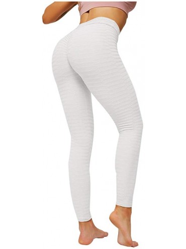 Robes Women's High Waisted Leggings Slimming Scrunch Booty Ruched Butt Lift Yoga Pants - White - C8197YHSM07 $34.12