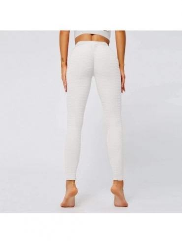 Robes Women's High Waisted Leggings Slimming Scrunch Booty Ruched Butt Lift Yoga Pants - White - C8197YHSM07 $17.89