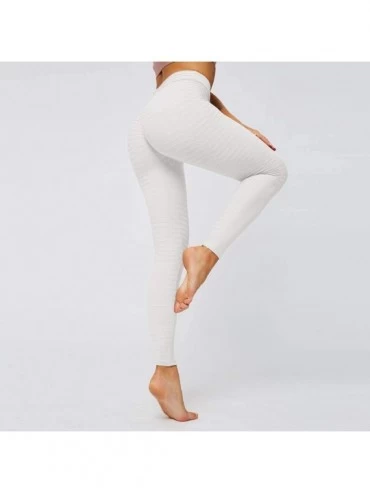 Robes Women's High Waisted Leggings Slimming Scrunch Booty Ruched Butt Lift Yoga Pants - White - C8197YHSM07 $17.89