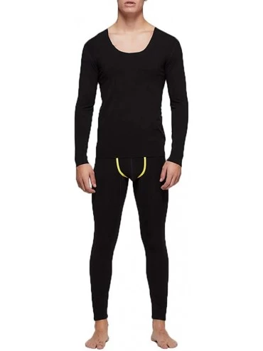 Thermal Underwear Men Thermal Underwear Set Winter Skiing Warm Top & Bottom Thermal Long Johns Solid Plush Sleepwear - Black ...