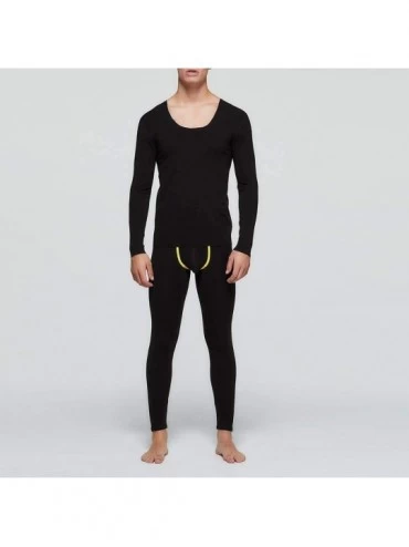 Thermal Underwear Men Thermal Underwear Set Winter Skiing Warm Top & Bottom Thermal Long Johns Solid Plush Sleepwear - Black ...