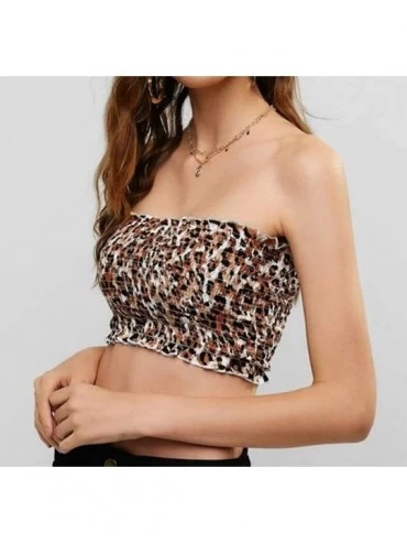 Camisoles & Tanks Women's Bandeau Tube Crop Top Off Shoulder Strapless Tank Top Bottoming Camis Fashion Vest - Leopard Print ...