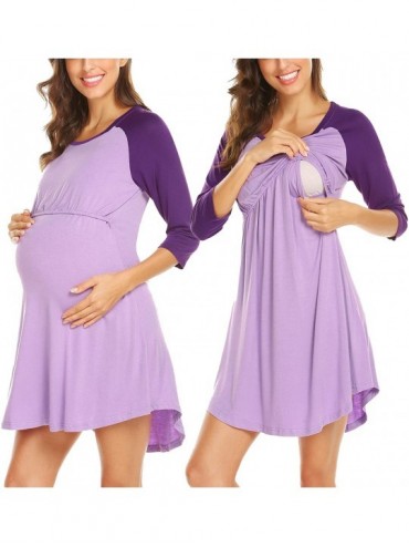 Nightgowns & Sleepshirts Women's Maternity Dress Nursing Nightgown for Breastfeeding Nightshirt Sleepwear - Purple - CR18G0MM...