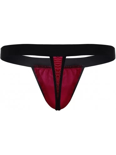 G-Strings & Thongs Mens Sissy Shiny Satin Low Rise Bikini Briefs G-String Thong Lingerie Underwear - Wine Red - CY190TG4LK8 $...