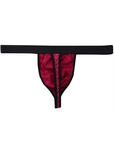 G-Strings & Thongs Mens Sissy Shiny Satin Low Rise Bikini Briefs G-String Thong Lingerie Underwear - Wine Red - CY190TG4LK8 $...