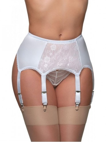 Garters & Garter Belts Women's White Lace Garter Belt 6 Strap Suspender Belt - CB1899QDAUX $61.96