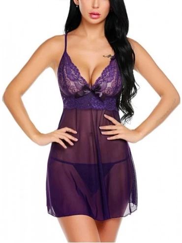 Baby Dolls & Chemises Sexy Lingerie for Women Lace Babydoll Chemise Nighties Purple XXL - CL18I4ONNMH $12.33