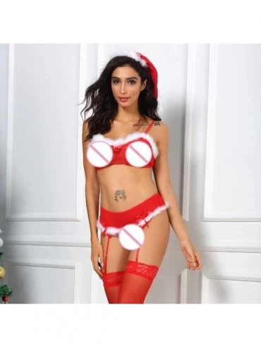 Garters & Garter Belts Women Christmas Lingerie Suit Sexy Bra Jumpsuit Temptation Lace Velvet Babydoll Erotic Underwear with ...