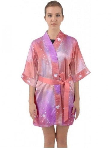 Robes Womens Cute Nightgown Galaxy & Rainbow Unicorn Print Comfy Kimono Robe Size XS-3XL - Orange & Purple - CL18ERGSHDN $61.90