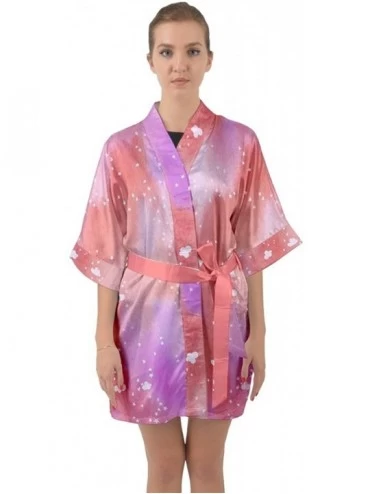 Robes Womens Cute Nightgown Galaxy & Rainbow Unicorn Print Comfy Kimono Robe Size XS-3XL - Orange & Purple - CL18ERGSHDN $34.73
