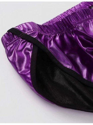 Undershirts Men's 2 Piece Lingerie Set Shiny Metallic Vest Tank Tops with Briefs Underwear Outfits - Purple - CG1905OD2ZG $22.55