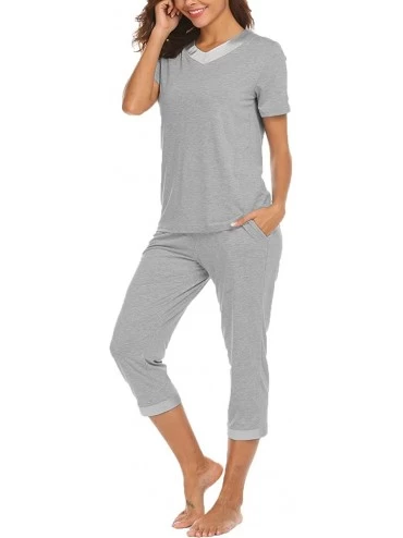 Sets Womens Sleepwear Lightweight Summer Short Sleeve Capri Pajama PJ Set - Gray - CJ18DNZ699K $23.17