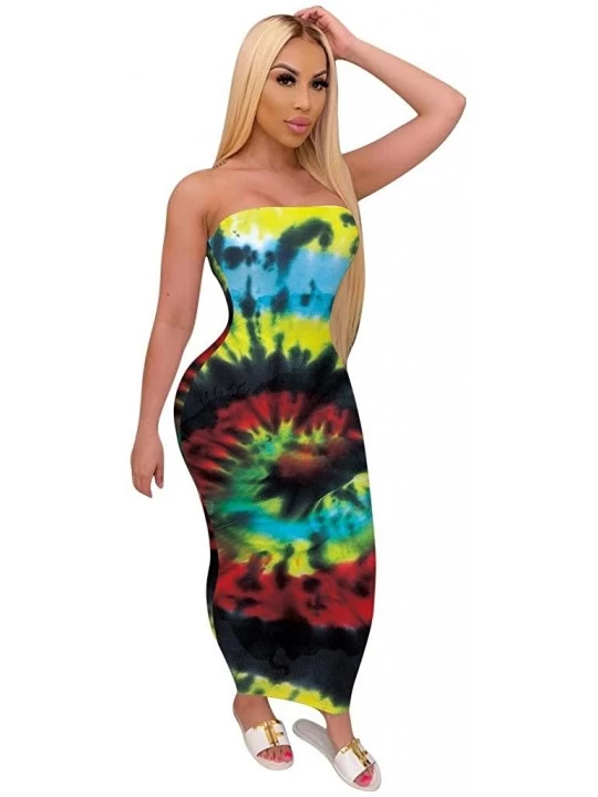 Tie Dye Bodycon Dress Women-Summer Sexy Strapless Tube Print Off ...