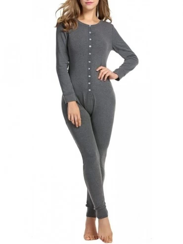 Thermal Underwear Womens One Piece Pajama Union Suit Thermal Underwear Set Sleepwear Pajama Jumpsuit Union - A_dark Gray - CV...