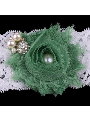 Garters & Garter Belts 2pcs/Set Wedding Lace Flower Pearls Crystal Leg Garter - Green - CI19CKD6NTW $13.74