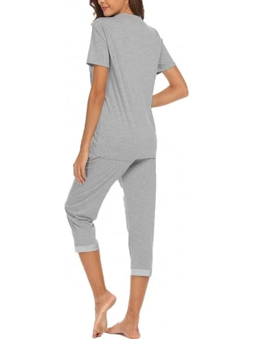 Sets Womens Sleepwear Lightweight Summer Short Sleeve Capri Pajama PJ Set - Gray - CJ18DNZ699K $23.17