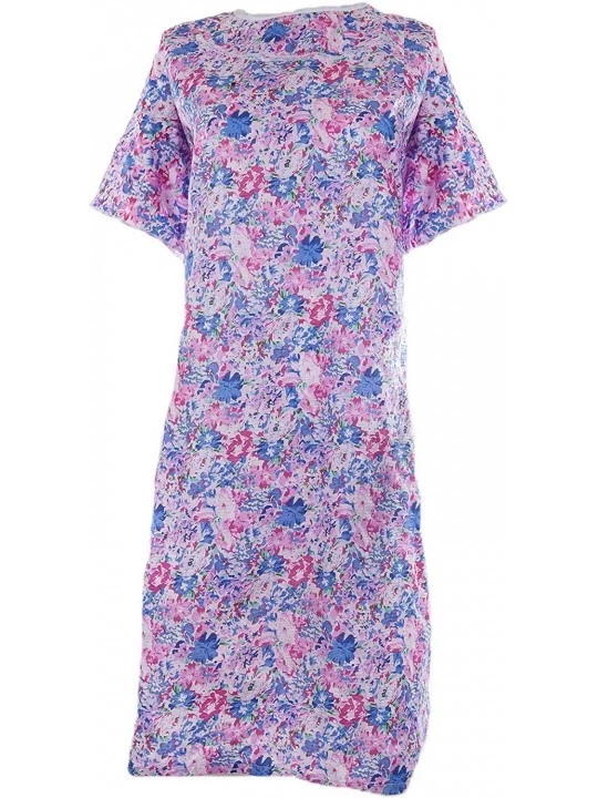 Nightgowns & Sleepshirts Women's Poly Cotton Backwrap Gown - 13 Prints Sizes Small - 3XL - Lavender With Purple Flowers 11 - ...