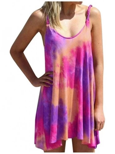 Nightgowns & Sleepshirts Women's Plus Size Dresses Short Sleeve Casual V-Neck Summer T Shirt Long Dress - A-hot Pink - CJ199O...