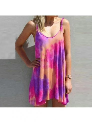 Nightgowns & Sleepshirts Women's Plus Size Dresses Short Sleeve Casual V-Neck Summer T Shirt Long Dress - A-hot Pink - CJ199O...