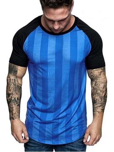 Thermal Underwear T-Shirt for Mens Summer O-Neck Slim Casual Fit Gradient Color Short/Long Sleeve Top Blouse - F Blue - CS194...