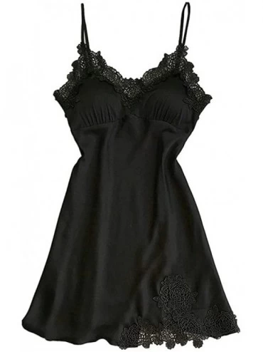 Nightgowns & Sleepshirts Sleepwear 2020 Popular Polka Dot Lace Pajamas for Womens-Fashionable V-Neck Necklace Mesh - Black345...