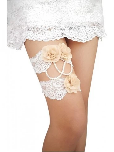 Garters & Garter Belts Bridal Garter Set Pearls Garter Set Wedding Rhinestone Garter Set G30 - Flower Champagne - CI196LSM6ND...