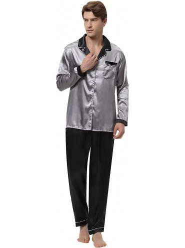 Sleep Sets Mens Silk Satin Pajama Set Luxury Sleepwear Long Sleeve Boxer Pajamas Set - Gray - CV18H84NMEM $31.01
