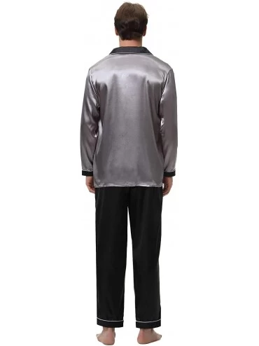 Sleep Sets Mens Silk Satin Pajama Set Luxury Sleepwear Long Sleeve Boxer Pajamas Set - Gray - CV18H84NMEM $31.01