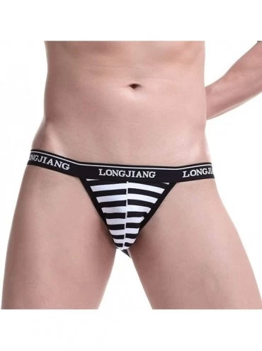 Briefs Striped Jockstrap for Men-Breathable Athletic Supporter Underwear Gym Performance Cotton Bulge Pouch Bikini Thongs - B...
